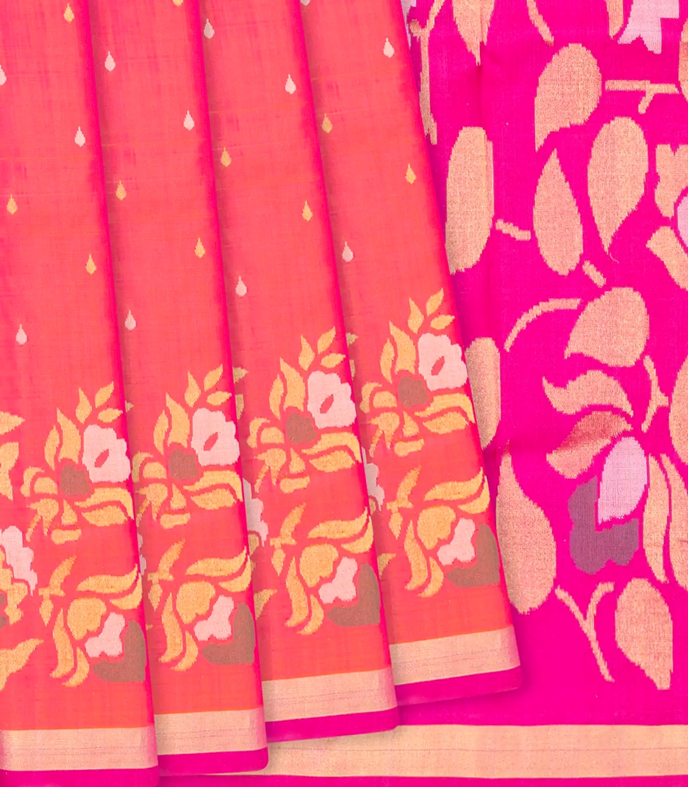 Peach Handloom Uppada Silk Saree With Droplet Motifs-Peach