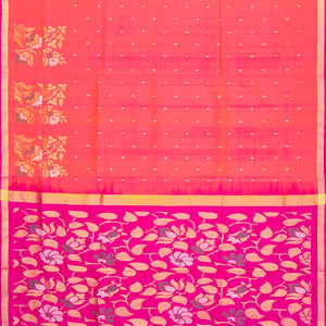 Peach Handloom Uppada Silk Saree With Droplet Motifs-Peach