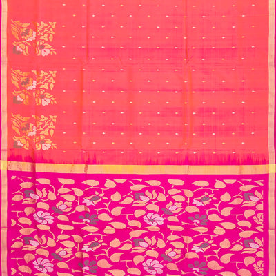 Peach Handloom Uppada Silk Saree With Droplet Motifs-Peach