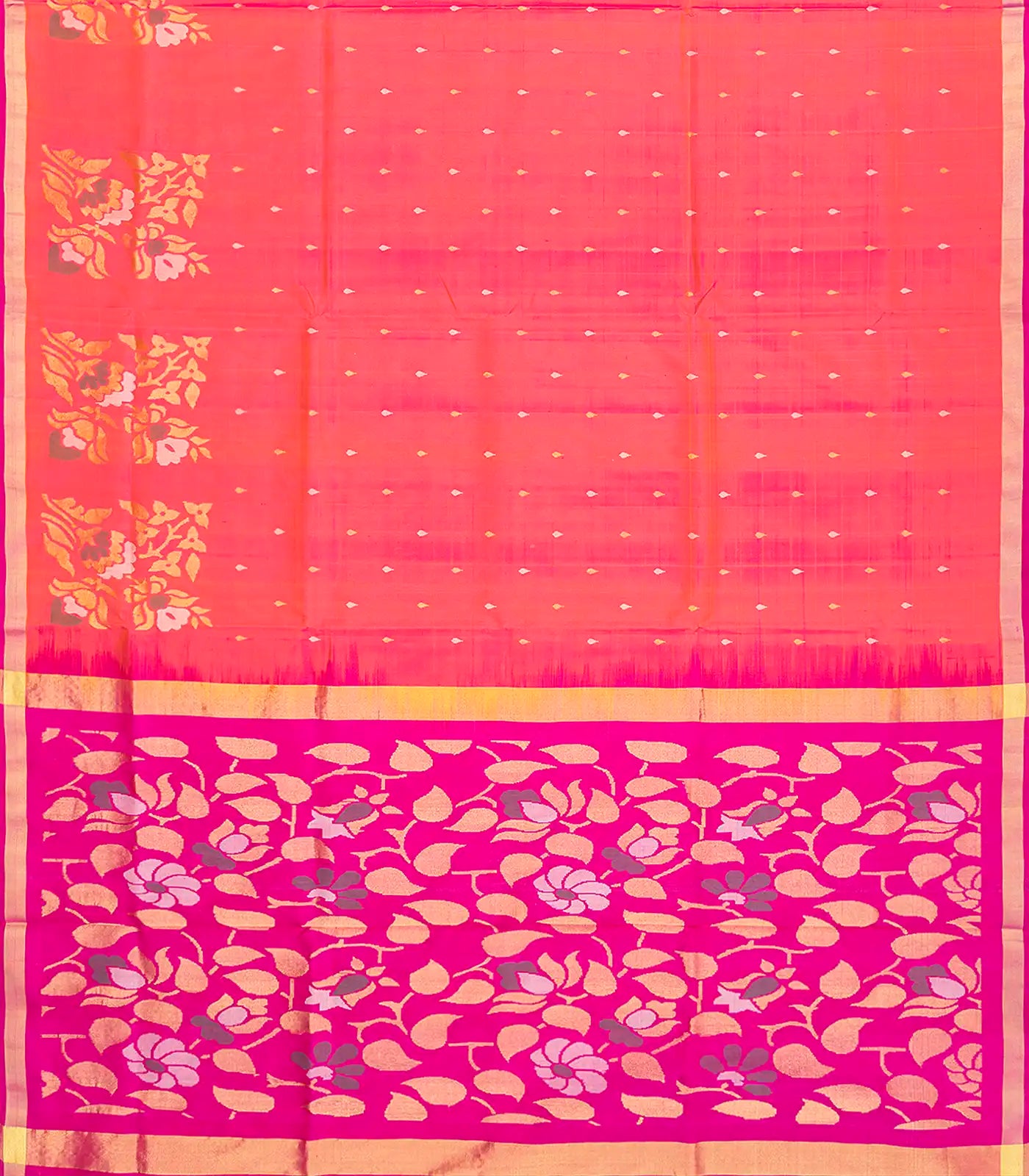 Peach Handloom Uppada Silk Saree With Droplet Motifs-Peach