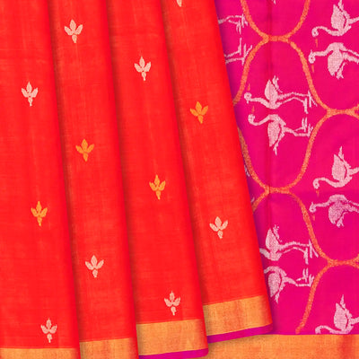 Orange Handloom Uppada Silk Saree With Floral Motif-Orange