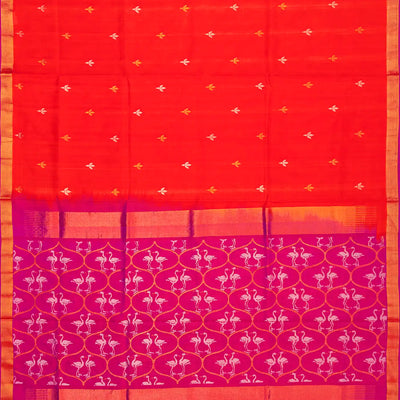 Orange Handloom Uppada Silk Saree With Floral Motif-Orange