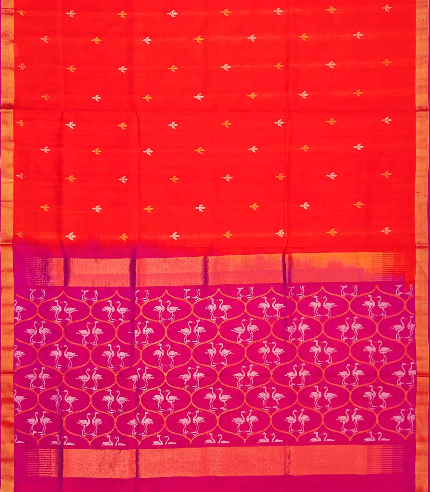 Orange Handloom Uppada Silk Saree With Floral Motif-Orange