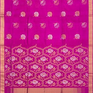 Hot Pink Handloom Uppada Silk Saree With Floral Motif-Hot Pink