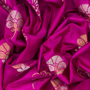 Hot Pink Handloom Uppada Silk Saree With Floral Motif-Hot Pink