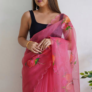 Azalea Pink Organza Saree