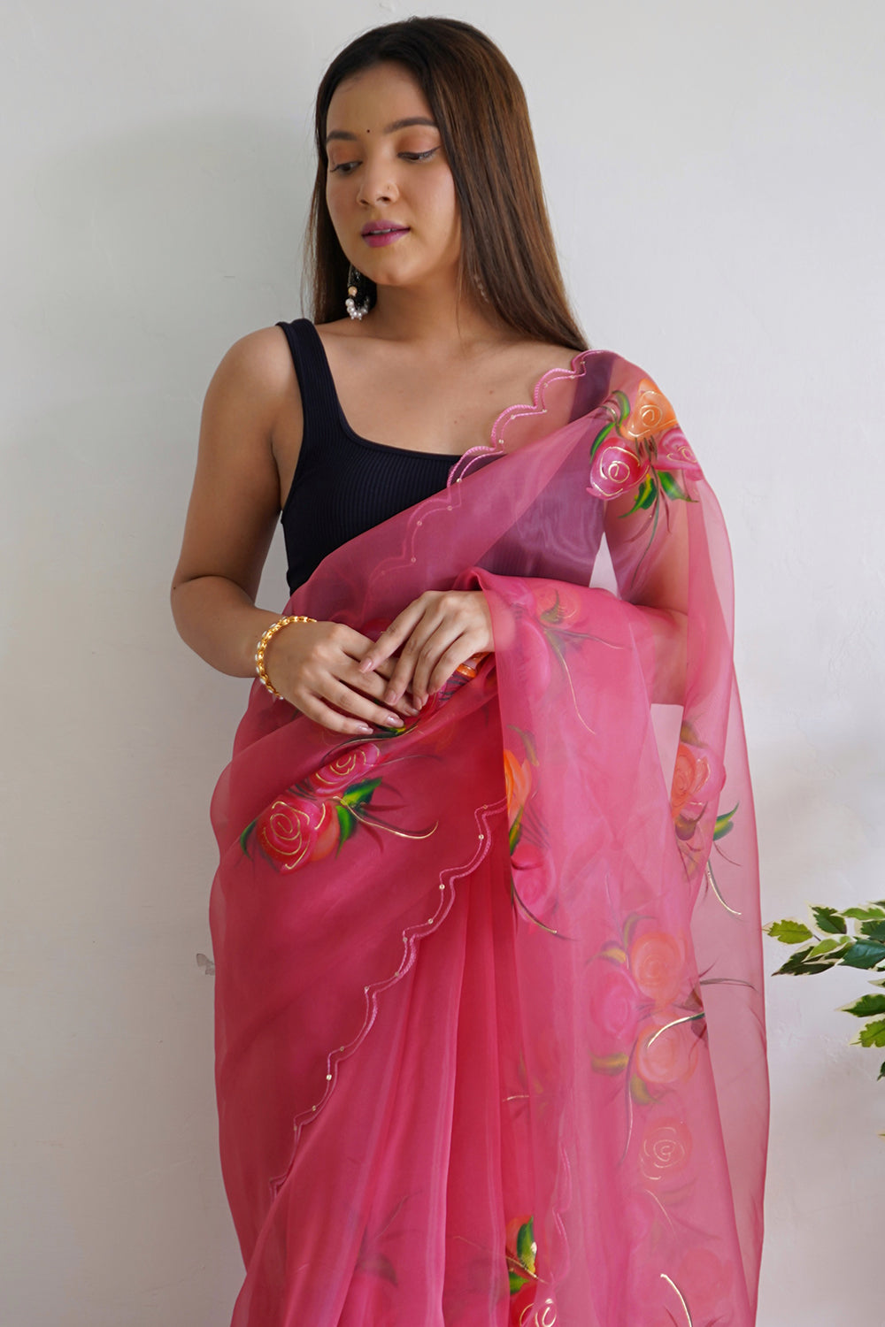 Azalea Pink Organza Saree