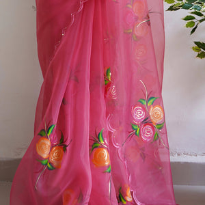 Azalea Pink Organza Saree