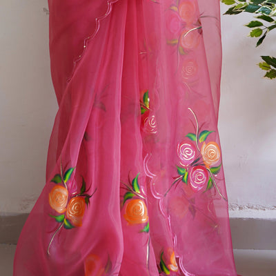 Azalea Pink Organza Saree