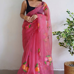 Azalea Pink Organza Saree