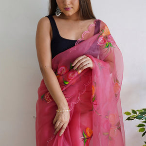 Azalea Pink Organza Saree