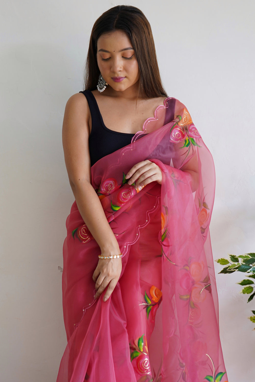 Azalea Pink Organza Saree