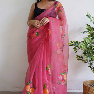 Azalea Pink Organza Saree