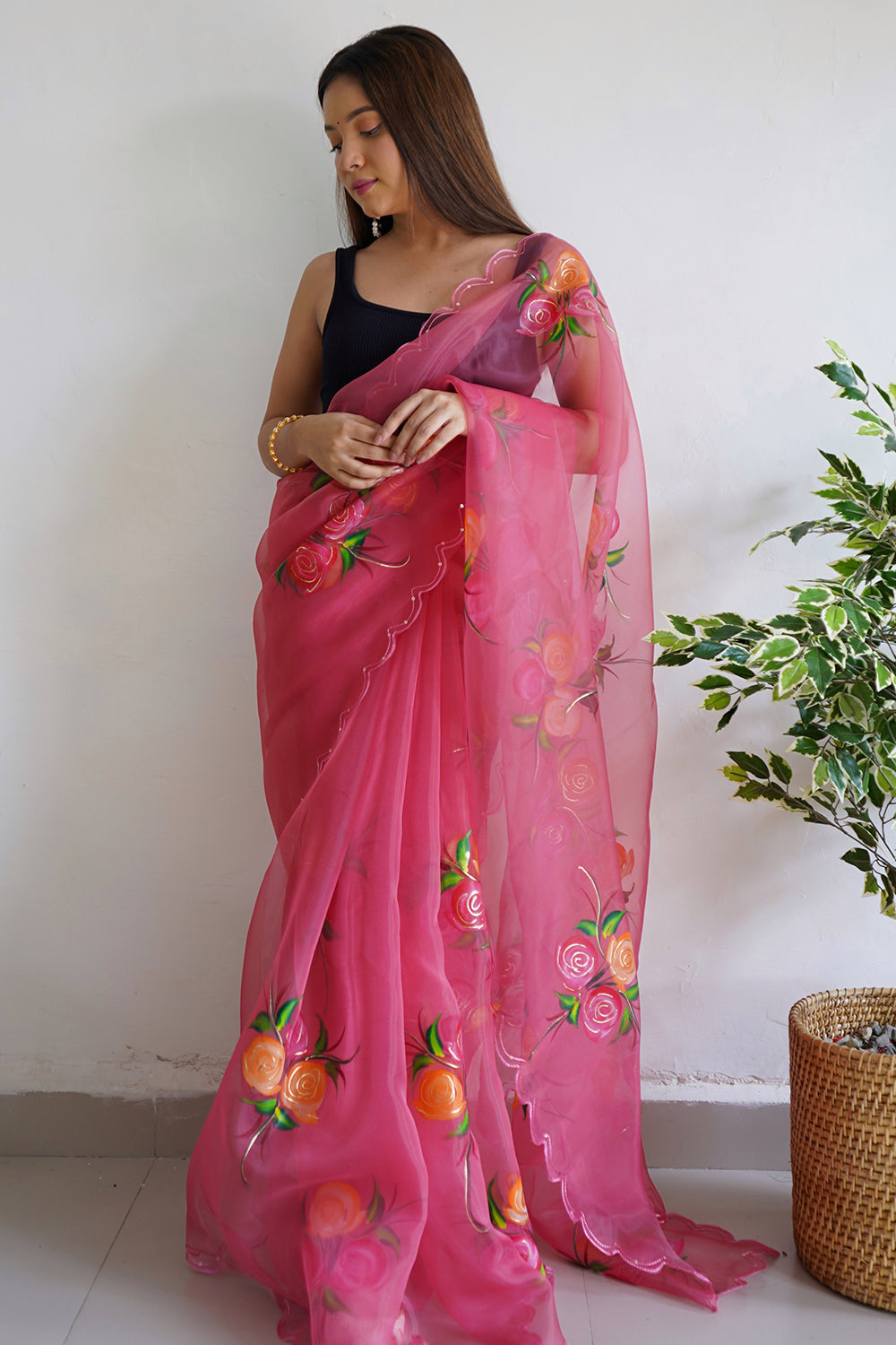 Azalea Pink Organza Saree