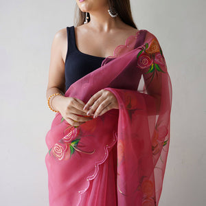 Azalea Pink Organza Saree