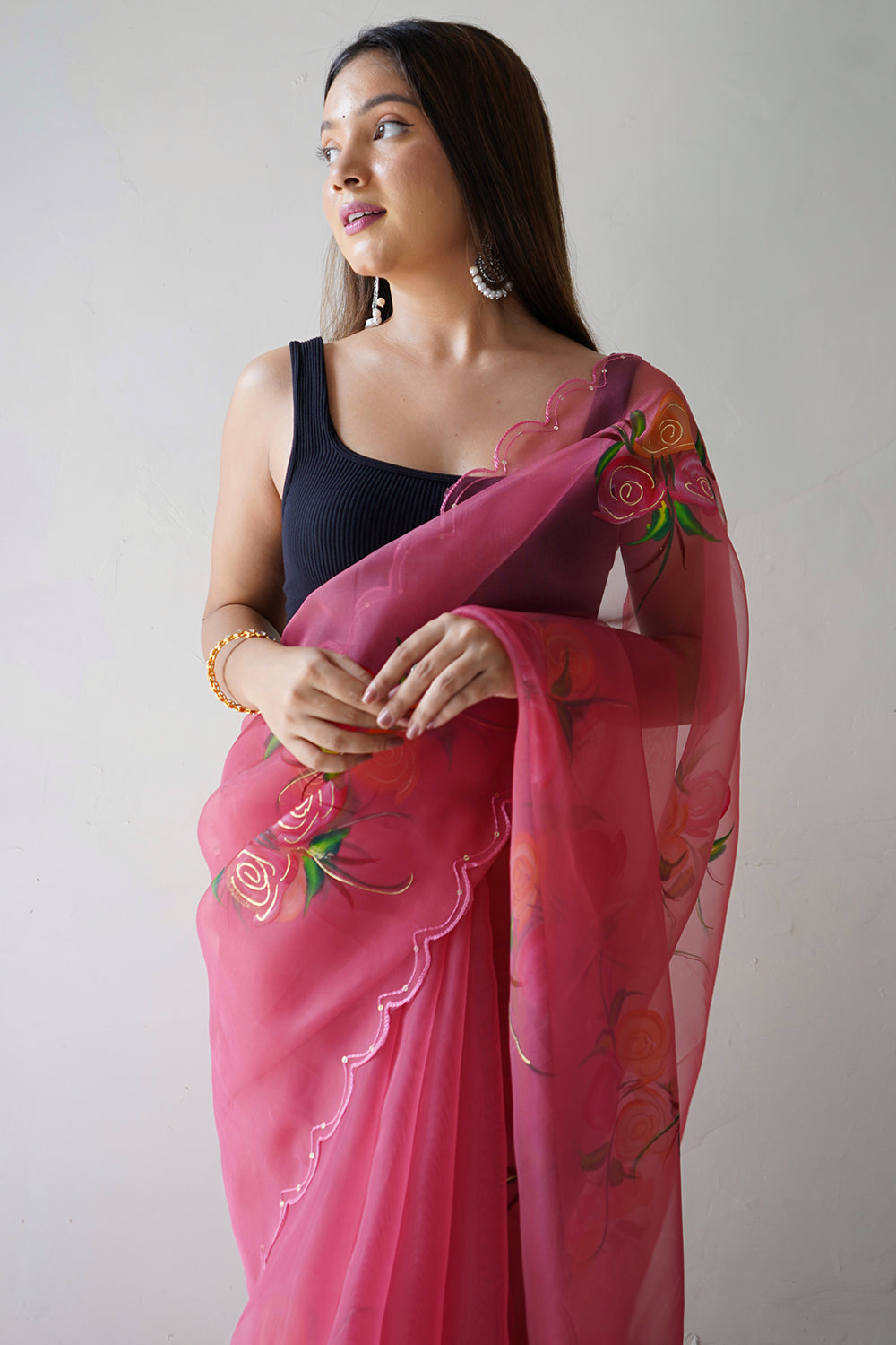 Azalea Pink Organza Saree