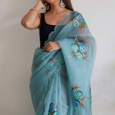Sky Blue Organza Saree