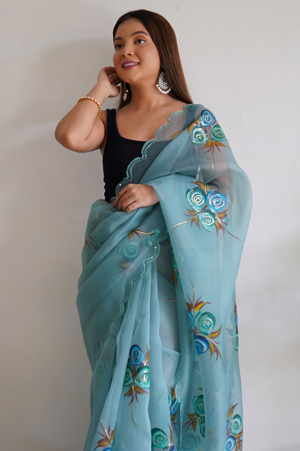Sky Blue Organza Saree