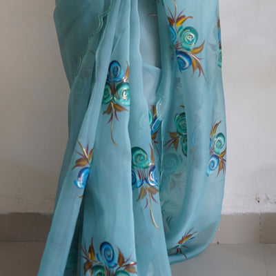 Sky Blue Organza Saree