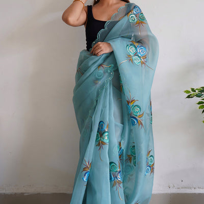 Sky Blue Organza Saree