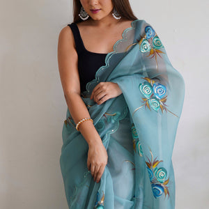 Sky Blue Organza Saree
