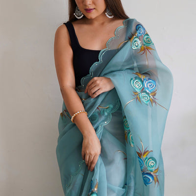 Sky Blue Organza Saree