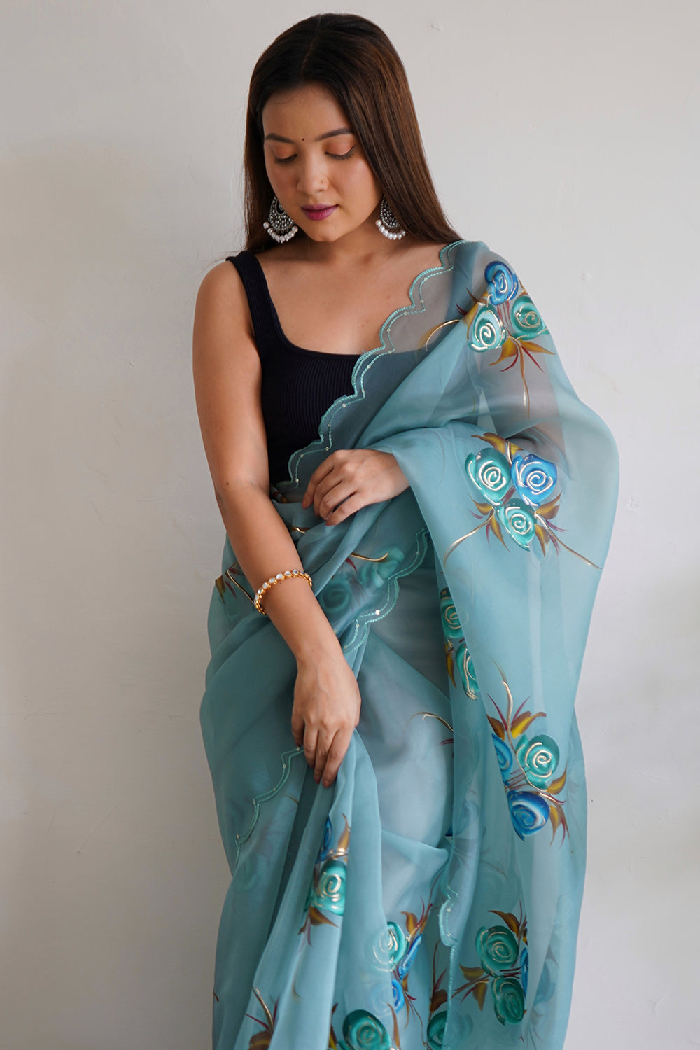 Sky Blue Organza Saree