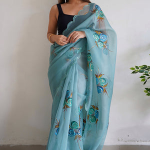 Sky Blue Organza Saree