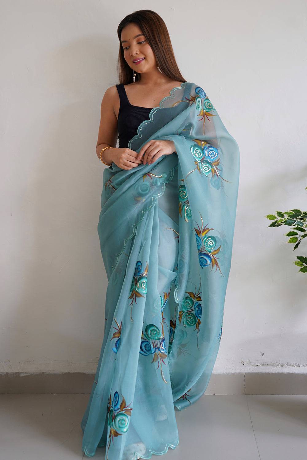 Sky Blue Organza Saree