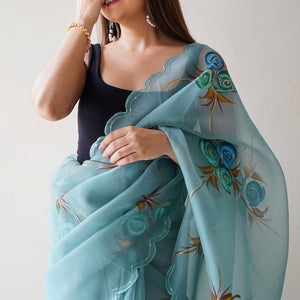 Sky Blue Organza Saree