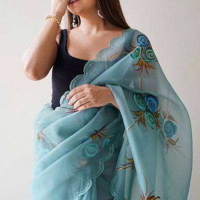 Sky Blue Organza Saree