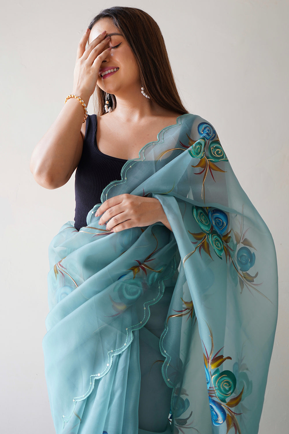 Sky Blue Organza Saree