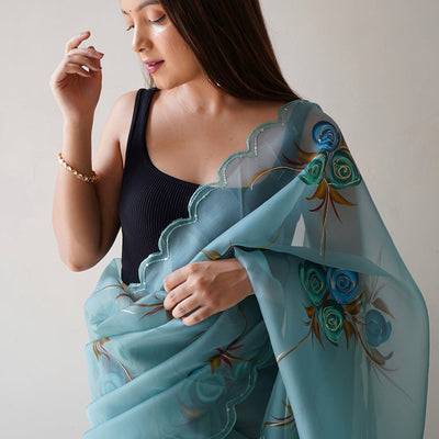 Sky Blue Organza Saree