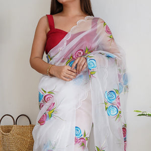Pearl White Organza Saree