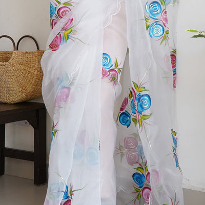 Pearl White Organza Saree