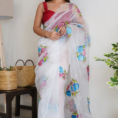 Pearl White Organza Saree