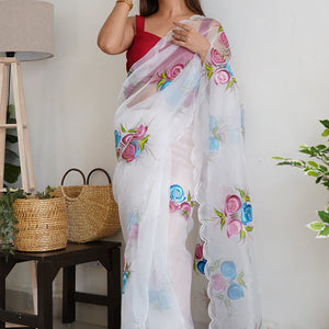 Pearl White Organza Saree