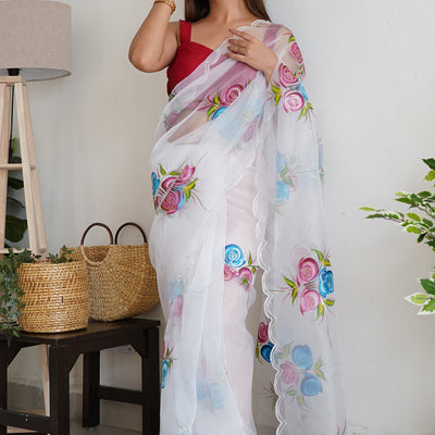 Pearl White Organza Saree