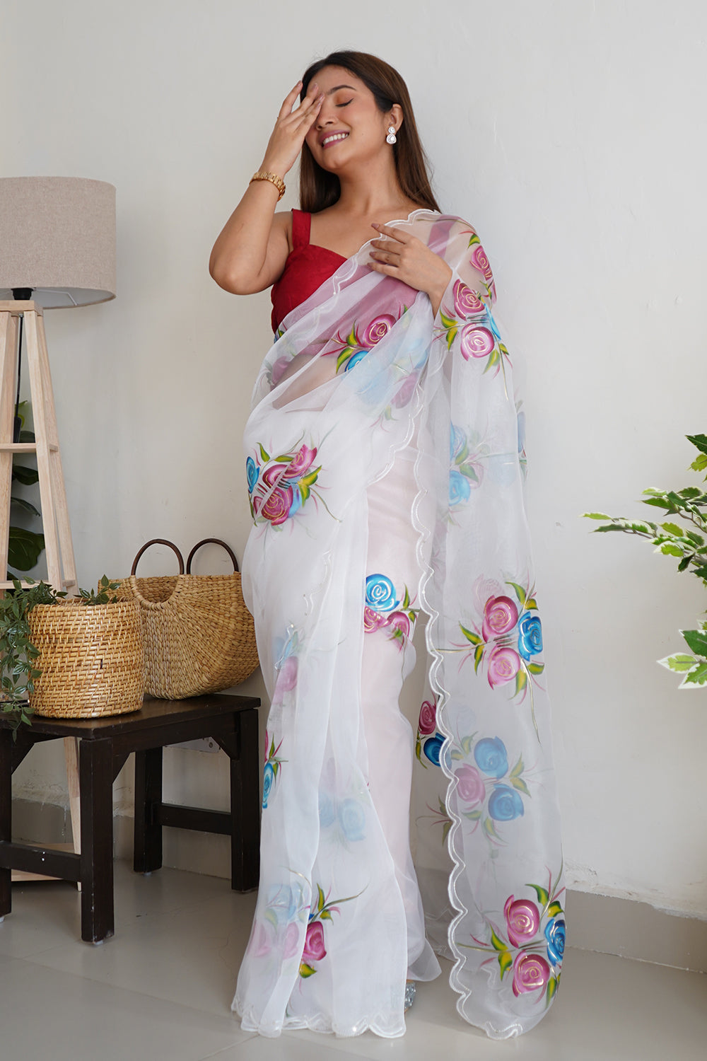 Pearl White Organza Saree