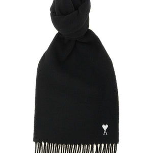 Ami Paris Quota Scarf With Adc Embroidery And Fringes