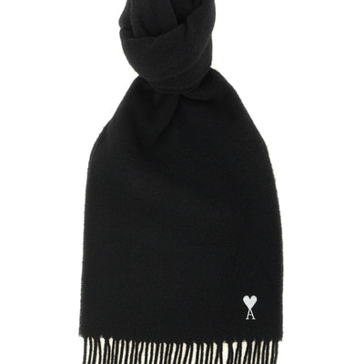 Ami Paris Quota Scarf With Adc Embroidery And Fringes