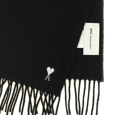 Ami Paris Quota Scarf With Adc Embroidery And Fringes