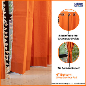 Premium 100% Cotton Curtain for Window & Curtains for Door - Pack of 1 Curtain, Aura Orange