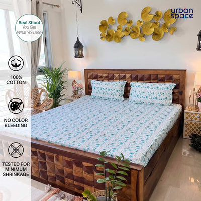 Divine - 100%  Cotton Double Bedsheet with 2 Pillow Covers - Zinnia Blue