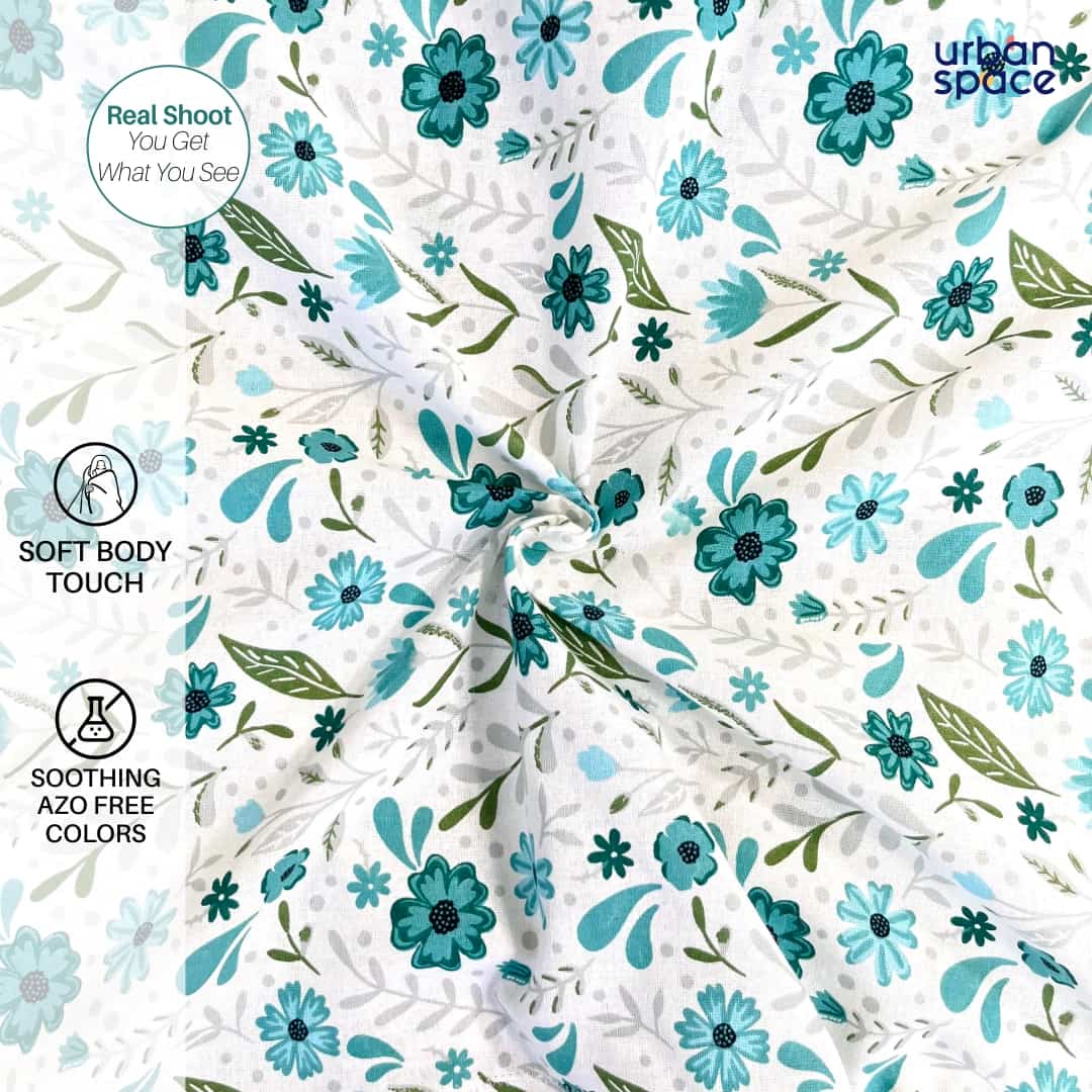 Divine - 100%  Cotton Double Bedsheet with 2 Pillow Covers - Zinnia Blue