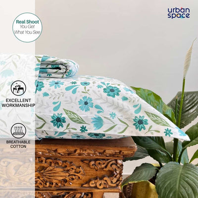 Divine - 100%  Cotton Double Bedsheet with 2 Pillow Covers - Zinnia Blue