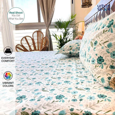 Divine - 100%  Cotton Double Bedsheet with 2 Pillow Covers - Zinnia Blue