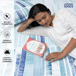 220 TC 100% Cotton printed bedsheet - Skyscrapper Blue
