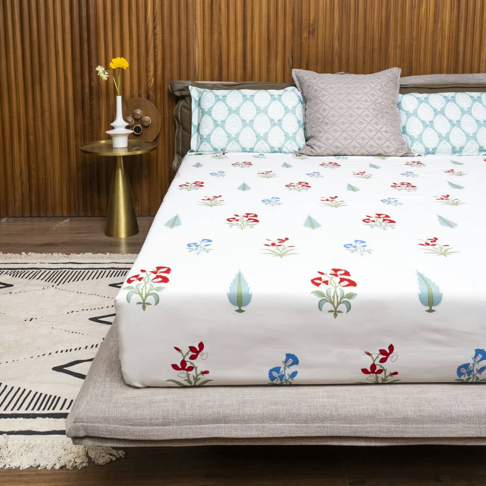 Cotton Bedsheet + AC Blanket Combo Pack - (Combo 10 - High Garden Red + High Garden Red)