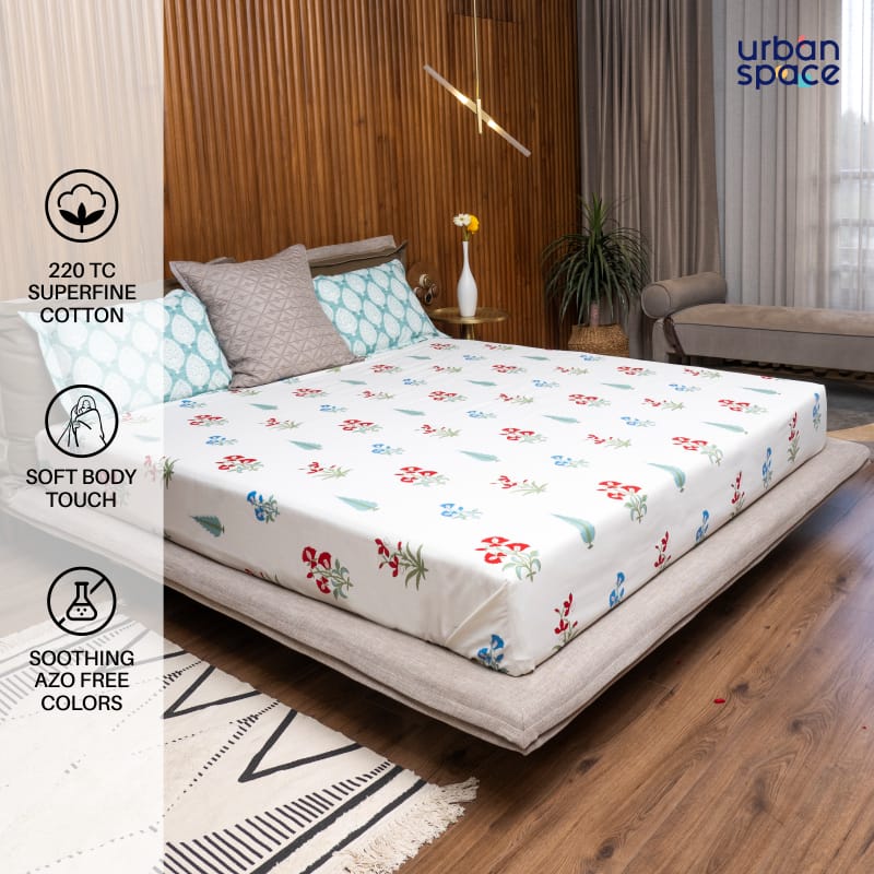 Fitted King Size Cotton Bedsheet - High Garden Red